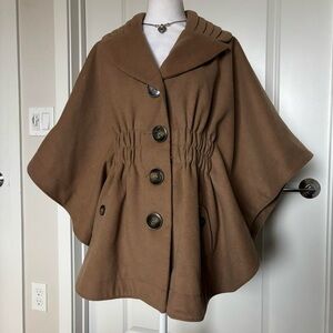 Jolt Brown Cape Coat Poncho With Big Buttons Women’s Small